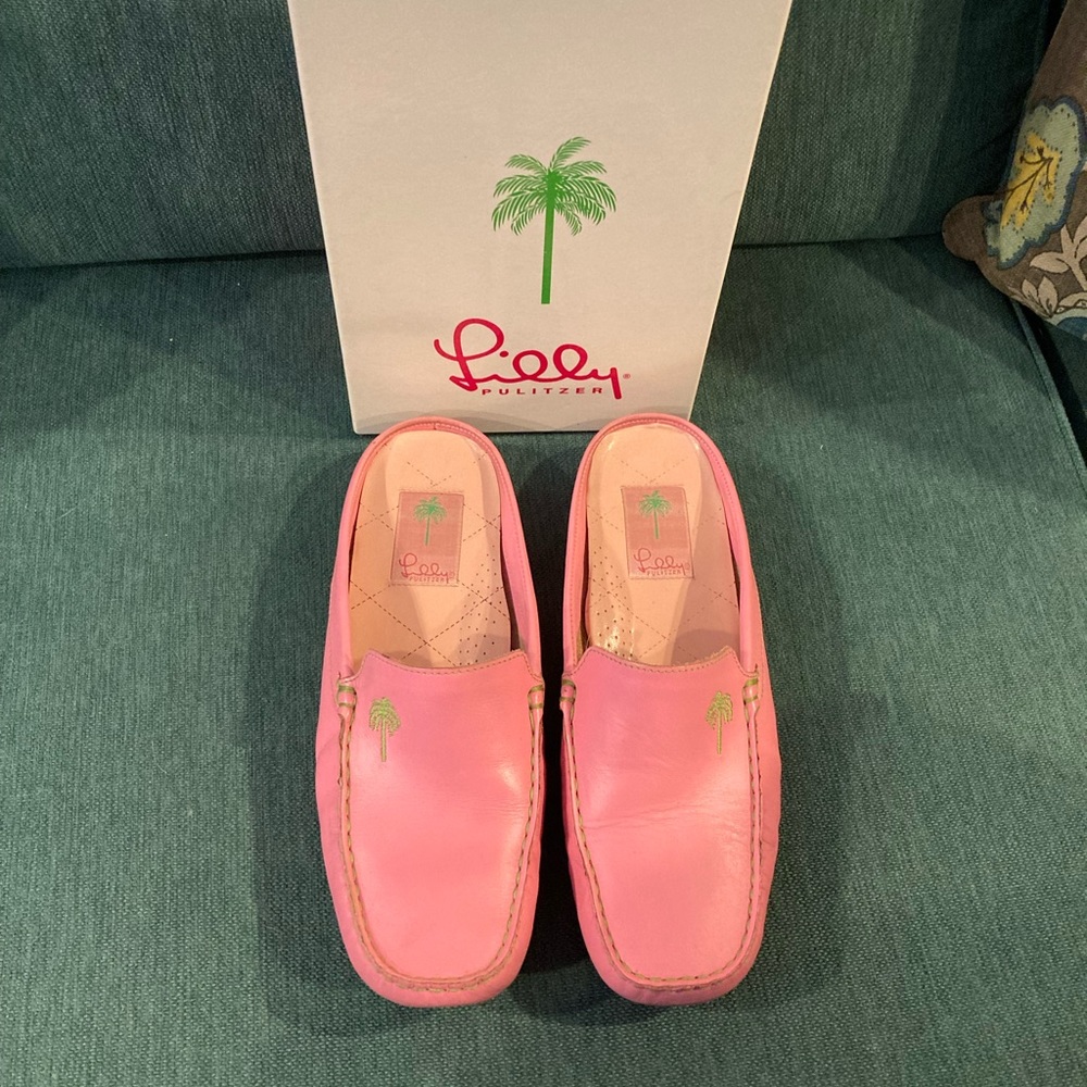 Lilly Pulitzer pink driving moccasins.